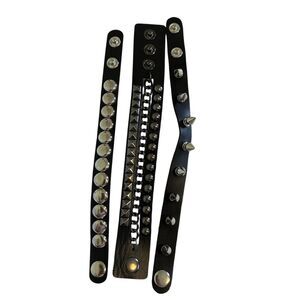 Punk Rock Studded Faux Leather Bracelet Set Spike Chain Wide Snap Cuff 3-Pack
